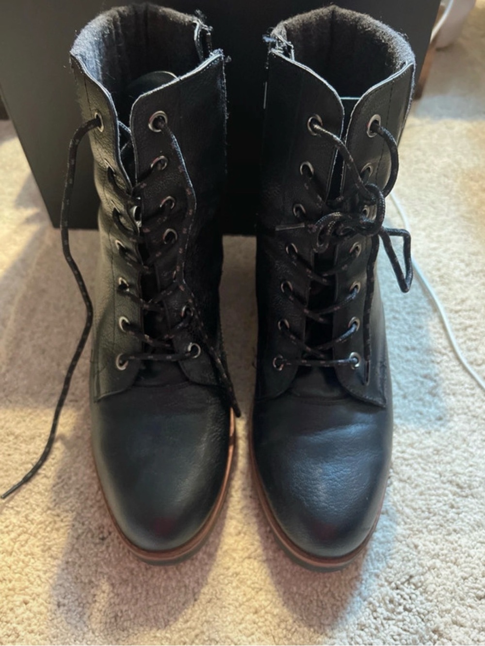 Naturalizer Black Lace-Up Ankle Boots with Tan Sole
